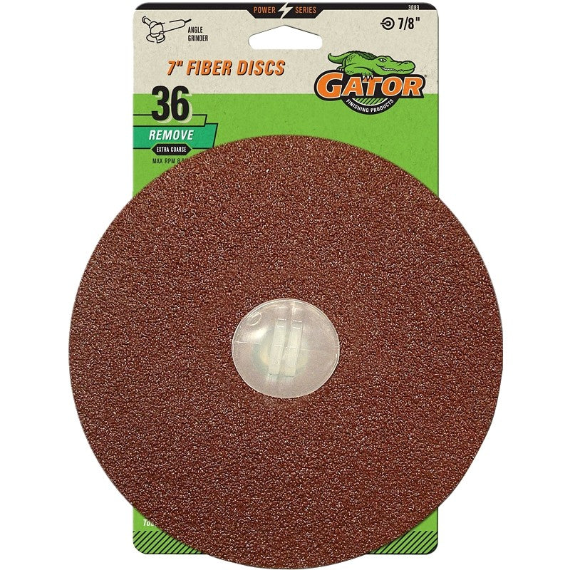 Gator 3083 Sanding Disc, 7 in Dia, 36 Grit, Extra Coarse, Aluminum Oxide Abrasive, Fiber Backing