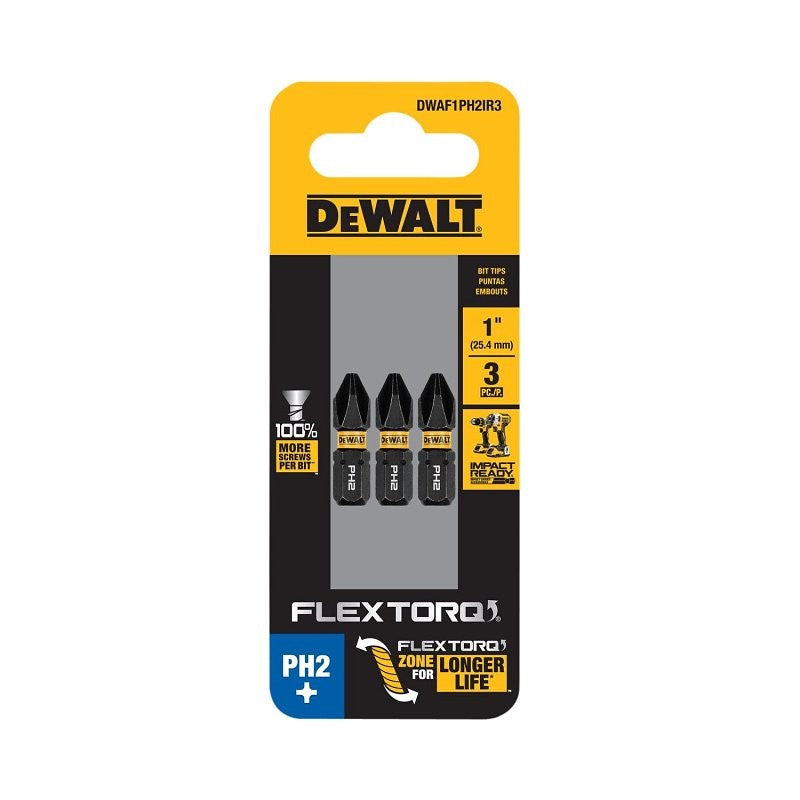 DEWALT FlexTorq DWAF1PH2IR3 Impact Screwdriver Bit, #2 Drive, Phillips Drive, 1/4 in Shank, Hex Shank, 1 in L, Steel