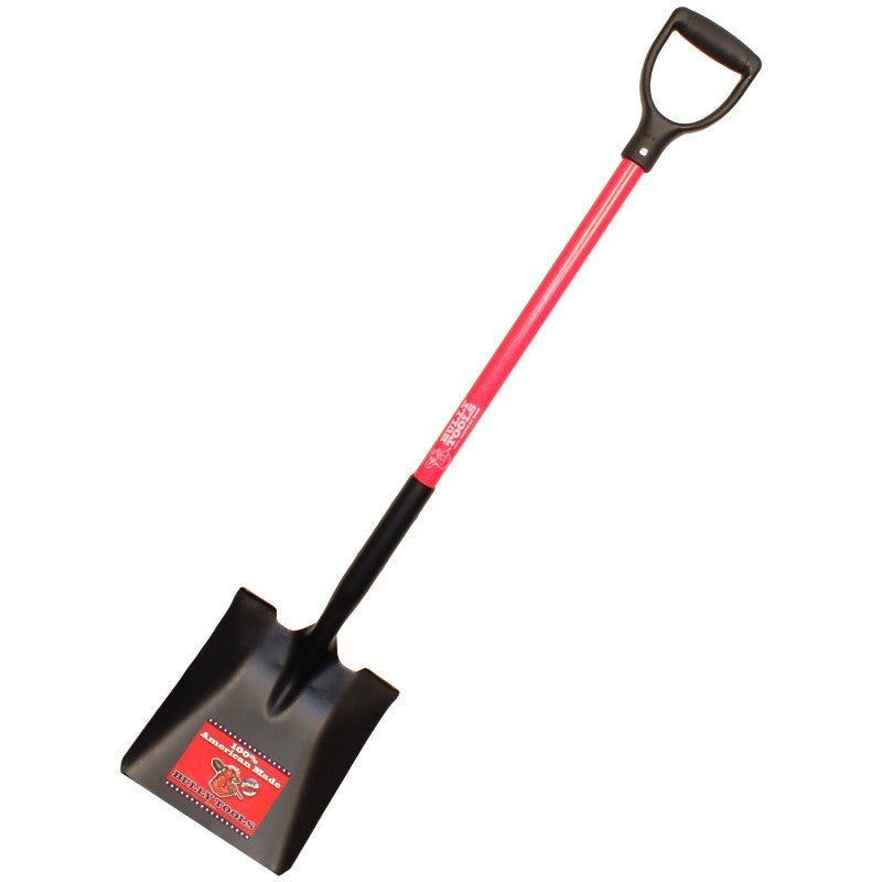 BULLY Tools 62520 Professional-Grade Shovel, Square Point, 44 in OAL, 9-1/2 in W Blade, Steel Blade, Fiberglass Handle