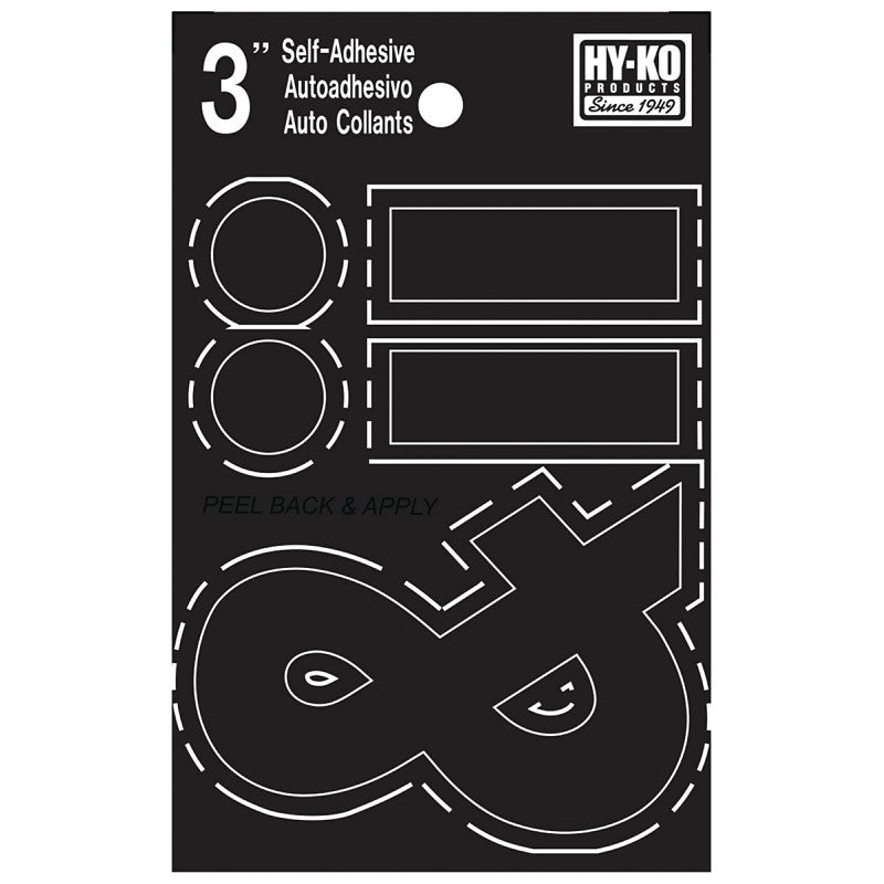 Hy-Ko 30400 Series 30437 Die-Cut Symbol Set, Character: .- &, 3 in H Character, Black Character, Vinyl (Pack of 10)