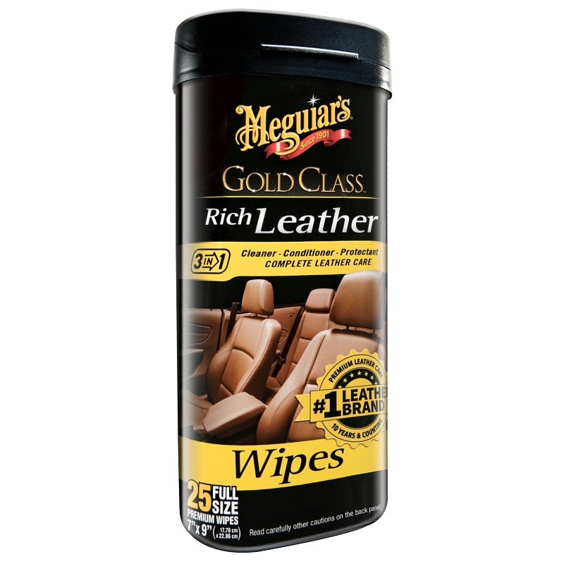 Meguiar's G10900 Leather Wipes, Sweet Herbal, Effective to Remove: Dirt, Grime, 25-Wipes