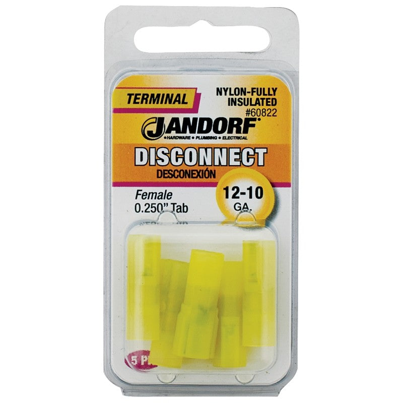 Jandorf 60822 Disconnect Terminal, 12 to 10 AWG Wire, Nylon Insulation, Copper Contact, Yellow