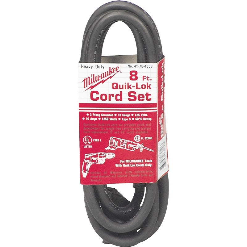 Milwaukee QUIK-LOK 48-76-4008 Extension Cord, 18 AWG Cable, 8 ft L, 10 A, 125 V