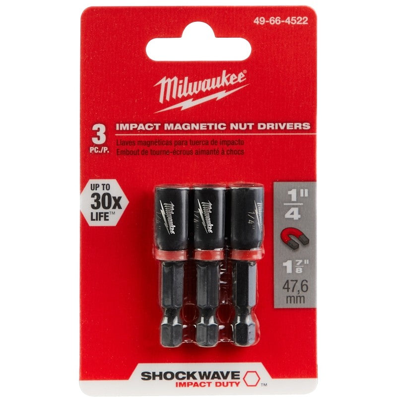 Milwaukee 49-66-4522 Nut Driver, 1/4 in Drive, 1-7/8 in L, 1/4 in L Shank, Hex Shank, 3/PK