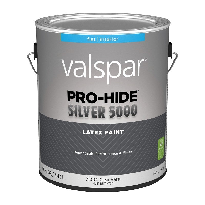Valspar Pro-Hide 028.0071004.007 Silver 5000 Interior Paint, Water Base, Flat Sheen, Clear, 1 gal, Metal Pail (Pack of 4)