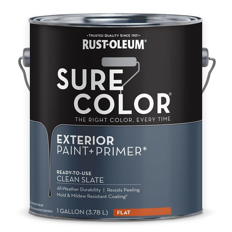 Rust-Oleum Sure Color 394674 Exterior Paint and Primer, Water, Flat, Clean Slate, 1 gal Can, 400 sq-ft/gal Coverage Area (Pack of 2)