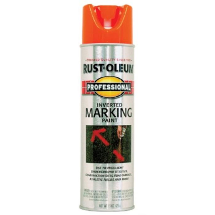 Rust-Oleum 2554838 Inverted Marking Spray Paint, Flat/Semi-Gloss, Fluorescent Orange, 15 oz, Can