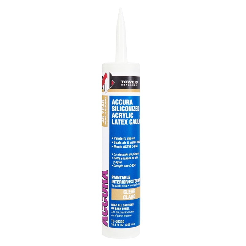 Tower Sealants ACCURA TS-00300 Silicone Caulk, Clear, 7 to 14 days Curing, 40 to 140 deg F, 10.1 fl-oz Tube (Pack of 12)