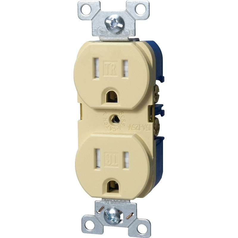 Eaton Wiring Devices TRBR15V-BXSP Duplex Receptacle, PVC, Ivory, 2-Pole, 15 A, 125 V, Back, Side Wiring, NEMA: 5-15R