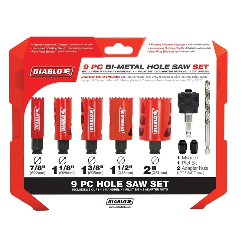 Diablo DHS09SGP Hole Saw Kit, 9-Piece, Bi-Metal