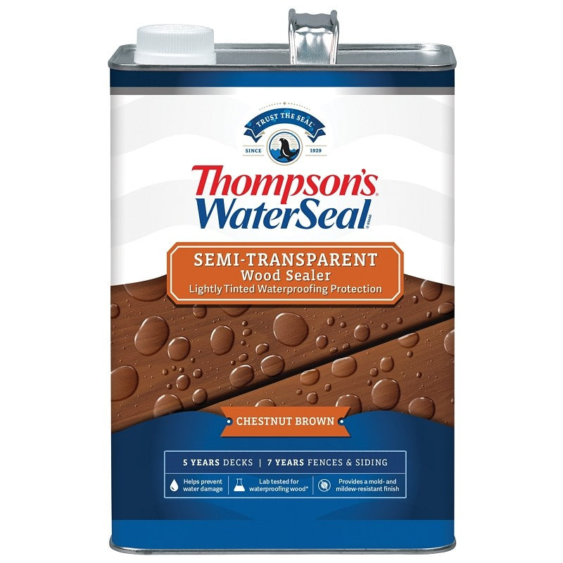 Thompson's WaterSeal TH.092301-16 Waterproofing Stain, Semi-Transparent, Liquid, Chestnut Brown, 1 gal (Pack of 4)