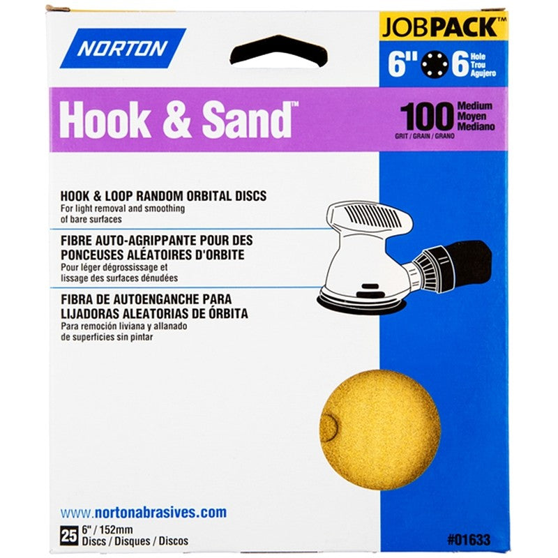 Norton Hook & Sand Series 07660701633 Vacuum Disc, 6 in Dia, P100 Grit, Medium, Aluminum Oxide Abrasive, Paper Backing