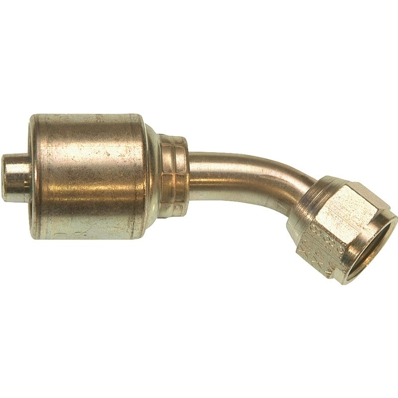 Gates MegaCrimp G25175-0606 Hose Coupling, 9/16-18, Crimp x JIC, 45 deg Angle, Steel, Zinc