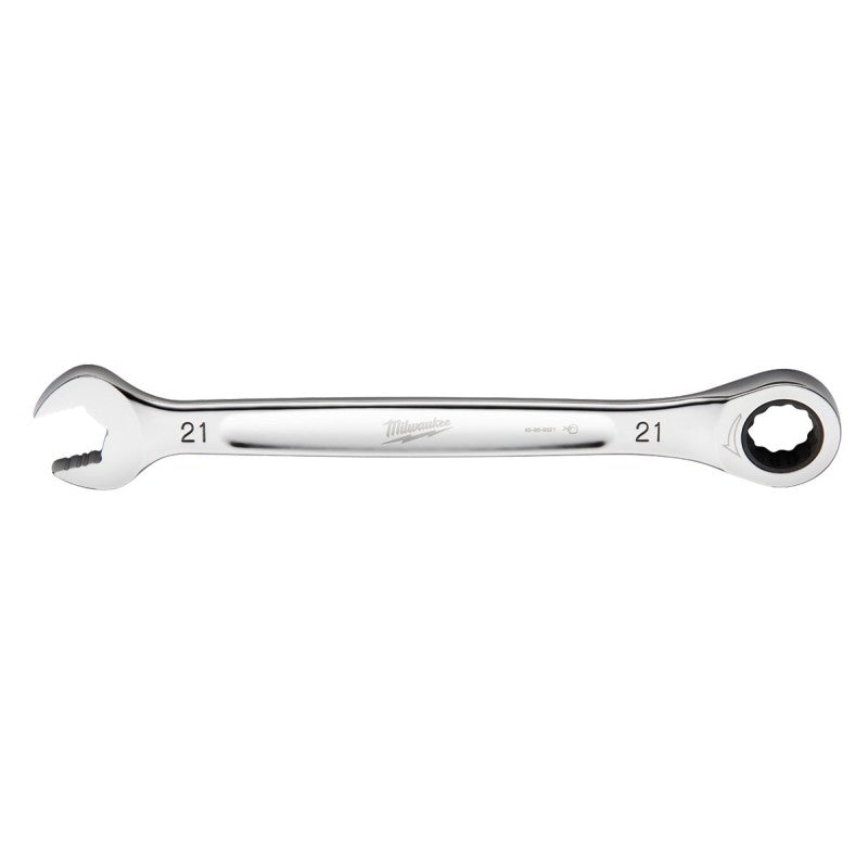 Milwaukee 45-96-9321 Ratcheting Combination Wrench, Metric, 21 mm Head, 11.1 in L, 12-Point, Steel, Chrome