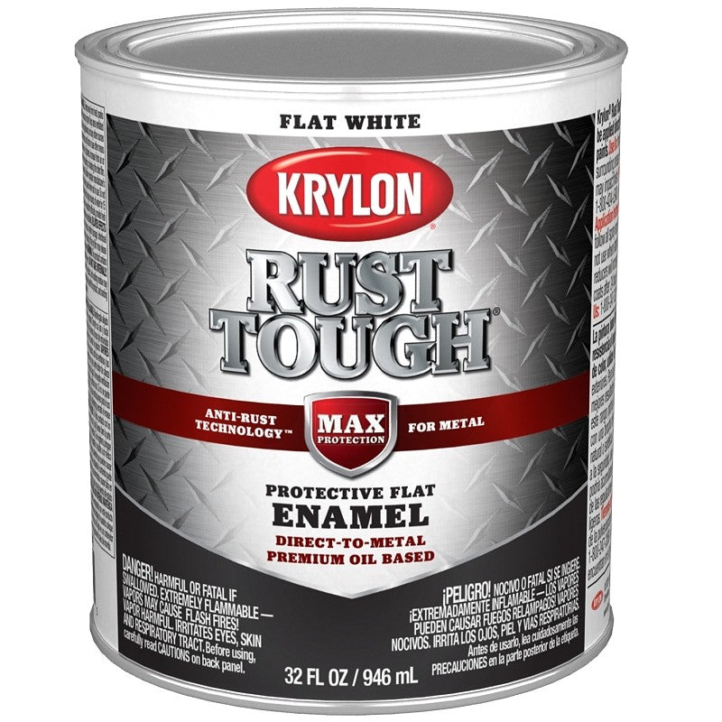 Krylon Rust Tough K09710008 Rust Preventative Paint, Flat, White, 1 qt, 400 sq-ft/gal Coverage Area (Pack of 2)