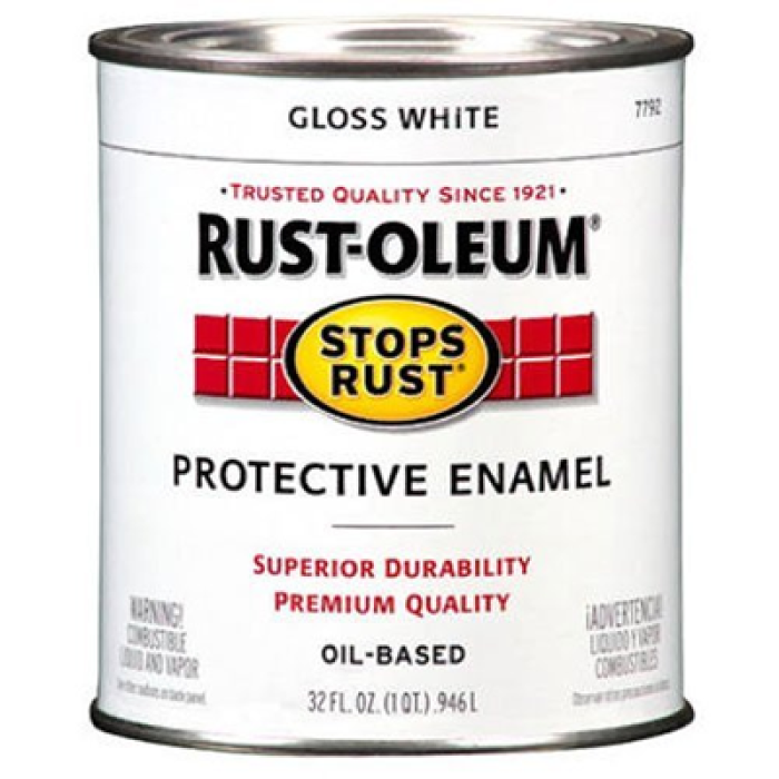 Rust-Oleum Stops Rust 7792504 Enamel Paint, Oil, Gloss, White, 1 qt, Can, 50 to 90 sq-ft/qt Coverage Area