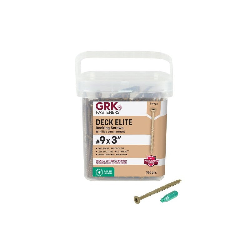GRK Fasteners 10903 Deck Elite Screw, #9 Thread, 3 in L, Coarse Thread, Bugle Head, Star Drive, Steel, Polymer