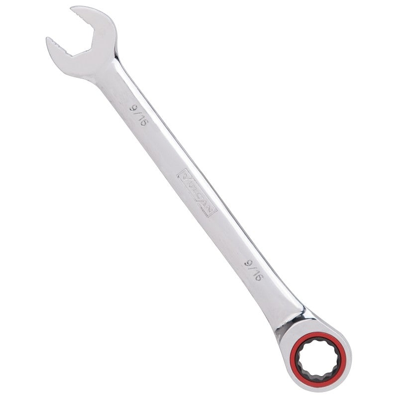Vulcan PG9/16 Combination Wrench, SAE, 9/16 in Head, Chrome Vanadium Steel, Polished Mirror