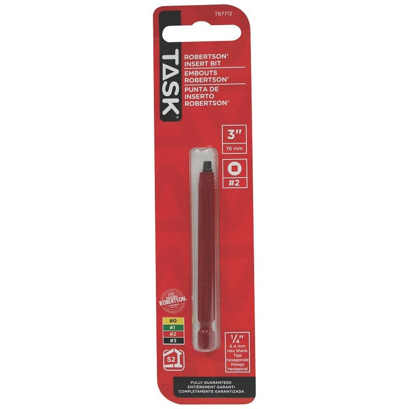 Task T67712 Screwdriver Bit, #2 Drive, 3 in L, Hardened Tool Steel