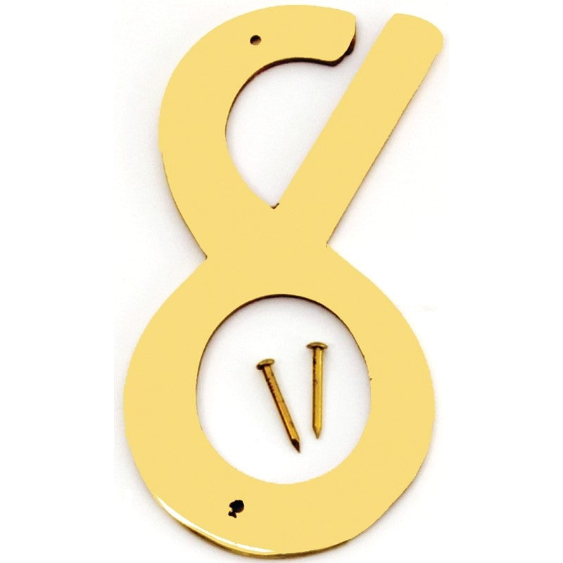 Hy-Ko BR-40/8 House Number, Character: 8, 4 in H Character, 2-1/2 in W Character, Brass Character, Brass