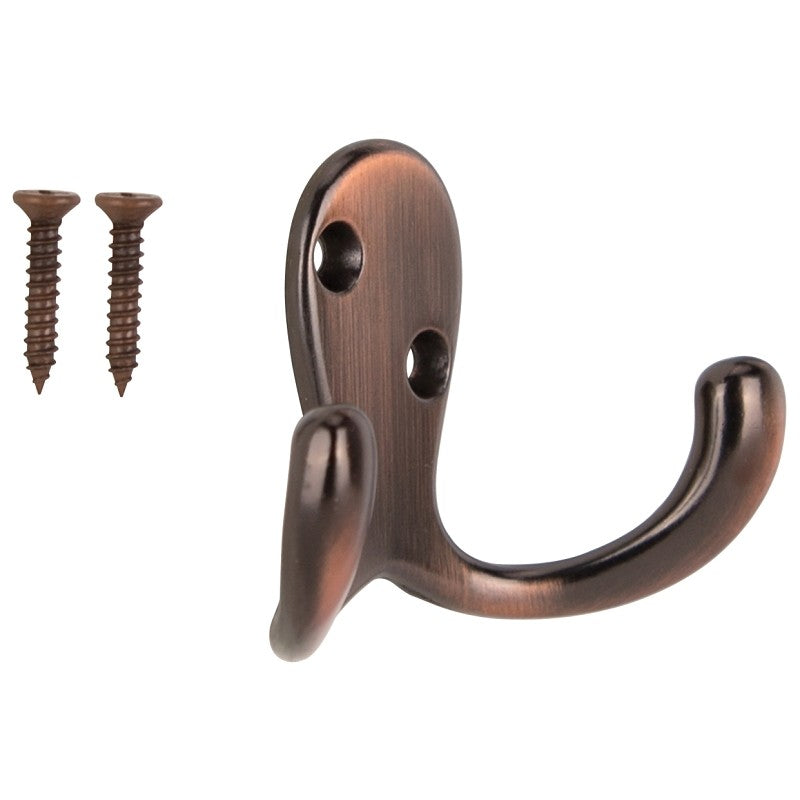 ProSource 23263VCB3L-PS Coat and Hat Hook, 22 lb, 2-Hook, 7/8 in Opening, Zinc, Venetian Bronze