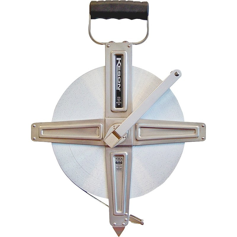 Keson SNR18300 Tape Measure, 300 ft L Blade, 3/8 in W Blade, Steel Blade, Stainless Steel Case, Chrome Case