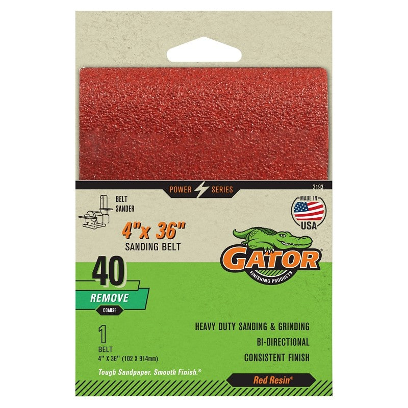 Gator 3193 Stationary Sanding Belt, 4 in W, 36 in L, 40 Grit, Extra Coarse, Aluminum Oxide Abrasive