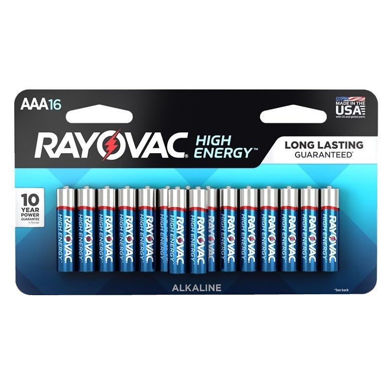 Rayovac 824-16LTK Battery, 1.5 V Battery, AAA Battery, Alkaline, Blue/Silver