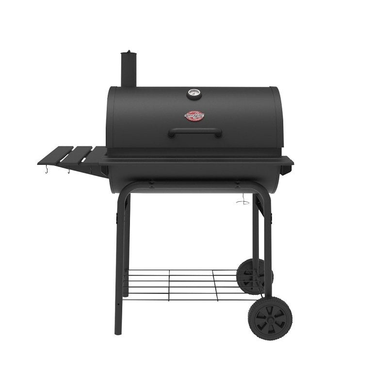 Char-Griller Pro Deluxe E2827 Charcoal Grill, 850 sq-in Primary Cooking Surface, Black, Side Shelf Included: Yes