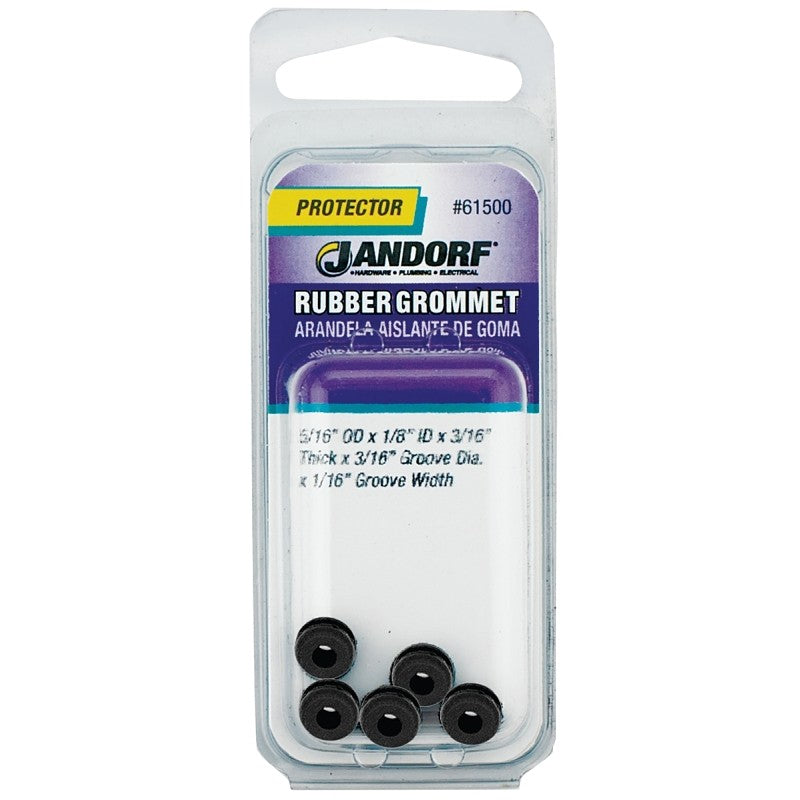 Jandorf 61500 Grommet, 1/8 in ID, 5/16 in OD, Rubber, Black, 3/16 in Thick Panel