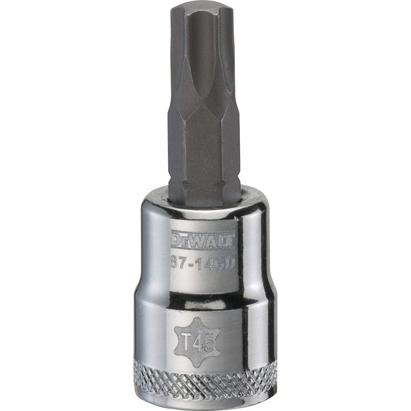 DEWALT DWMT87146OSP Torx Bit Socket, T45 Tip, 3/8 in Drive, Polished Chrome Vanadium