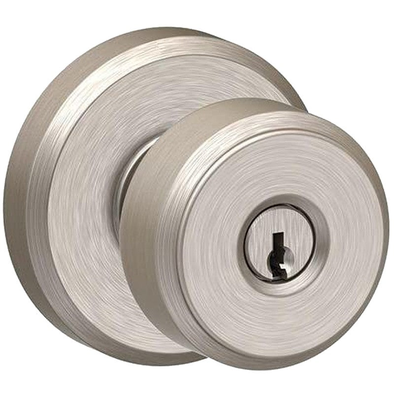 Schlage F Series F51VBWE619 Entry Knob, Bowery, Knob Handle, Satin Nickel, Metal, C Keyway, 2-3/4 in Dimensions