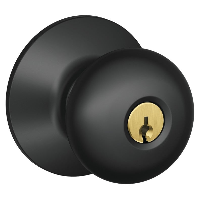 Schlage Plymouth Series F51APLY622 Entry Knob, Knob Handle, Matte Black, Metal, C Keyway, Residential, 2 Grade