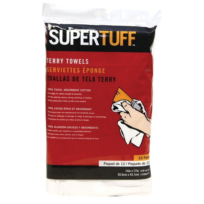 Trimaco SuperTuff 10750 Terry Towel, White, 17 in L, Cotton