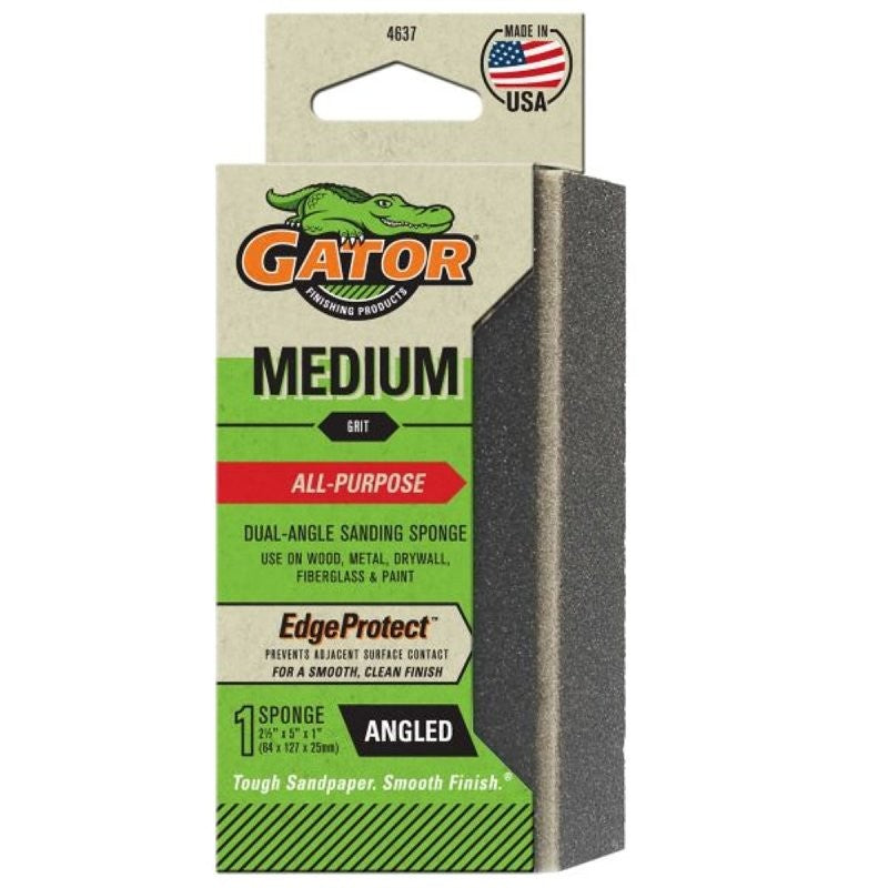 Gator 4637 Sanding Sponge, 5 in L, 2-1/2 in W, Medium, Aluminum Oxide Abrasive