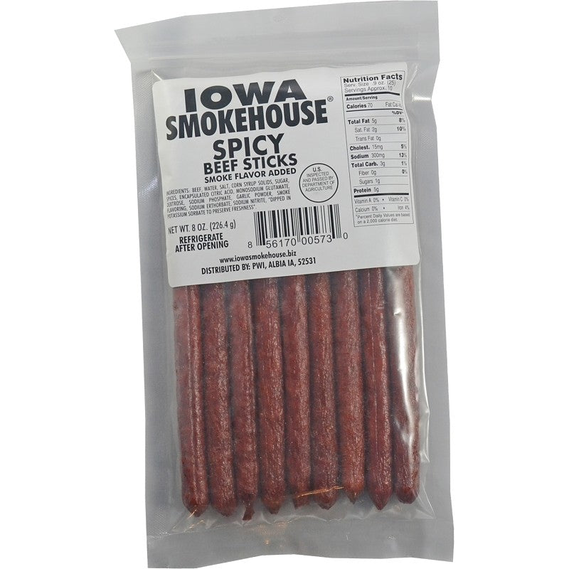 Iowa Smokehouse is-bss12 Beef Snacks, Stick, Spicy, 8 oz (Pack of 12)