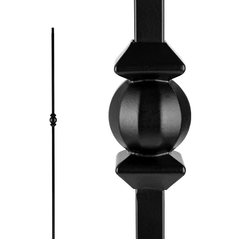 Nuvo Iron SQI1BS Single Ball and Sphere Stair Baluster, 44 in H, 1/2 in W, Square, Steel, Black