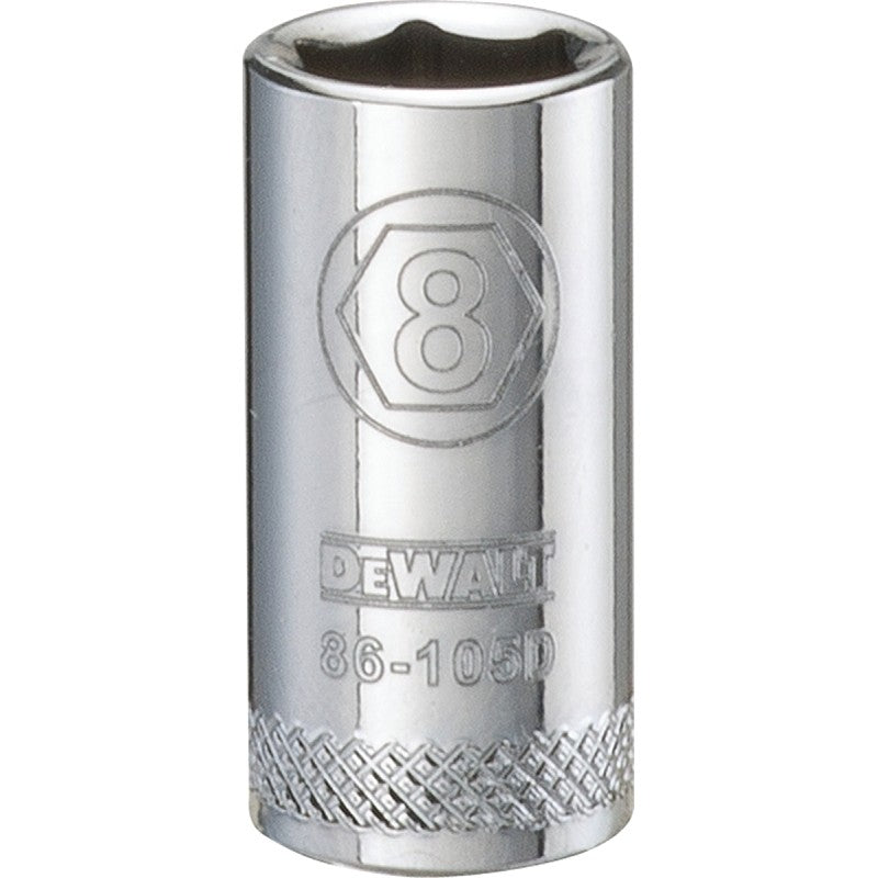 DEWALT DWMT86105OSP Hand Socket, 8 mm Socket, 1/4 in Drive, 6-Point, Vanadium Steel, Polished Chrome