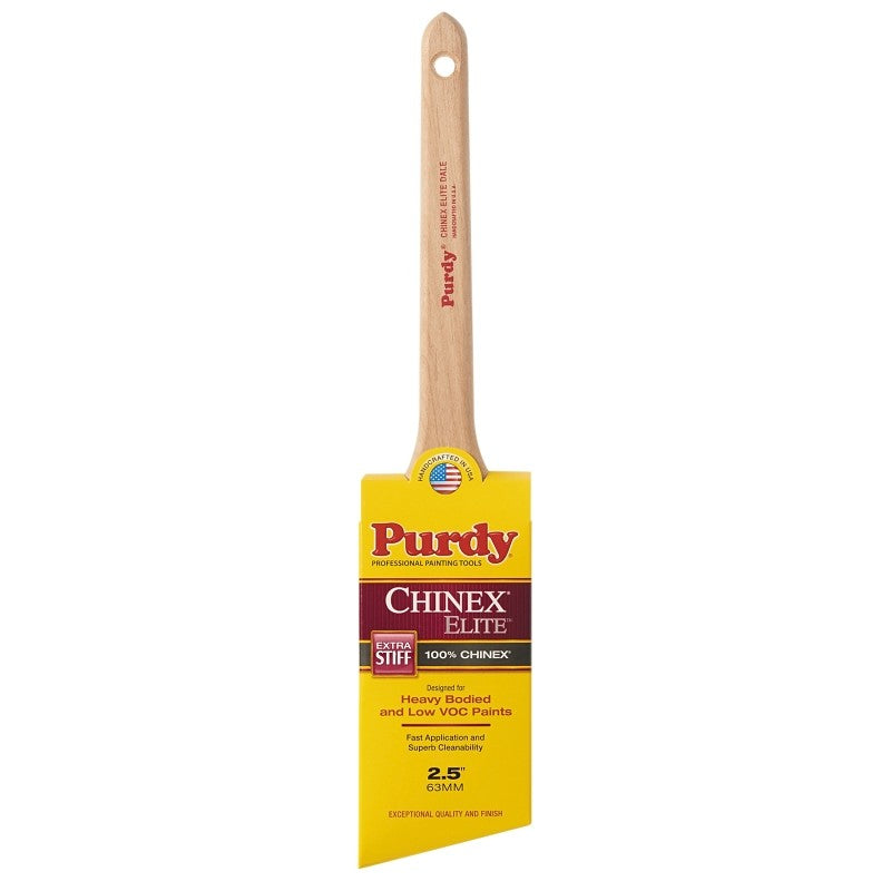 Purdy 144080925 Trim Brush, Natural Hardwood Handle, 2-1/2 in W, Angular Brush, Nylon Bristle, Rat Tail Handle