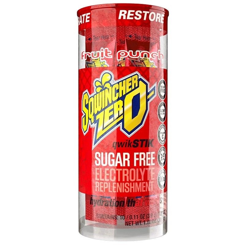 Sqwincher Qwik Stik ZERO Series 159060160 Drink Mix, Sugar-Free, Powder, Fruit Punch, 0.11 oz Stick (Pack of 12)