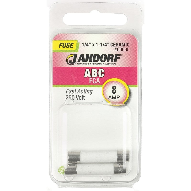 Jandorf 60605 Fast Acting Fuse, 8 A, 250 V, 200 A, 10 kA Interrupt, Ceramic Body