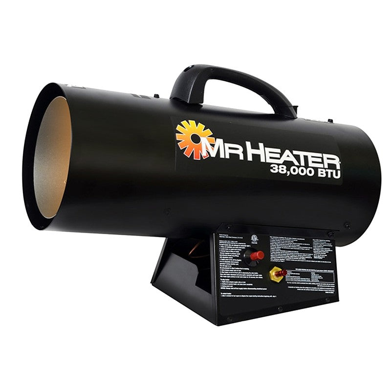 Mr. Heater F271350 Forced Air Gas Heater, 20 lb Fuel Tank, Propane, 38000 Btu, 950 sq-ft Heating Area