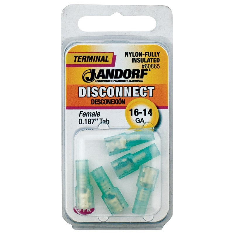Jandorf 60865 Disconnect Terminal, 16 to 14 AWG Wire, Nylon Insulation, Copper Contact, Clear