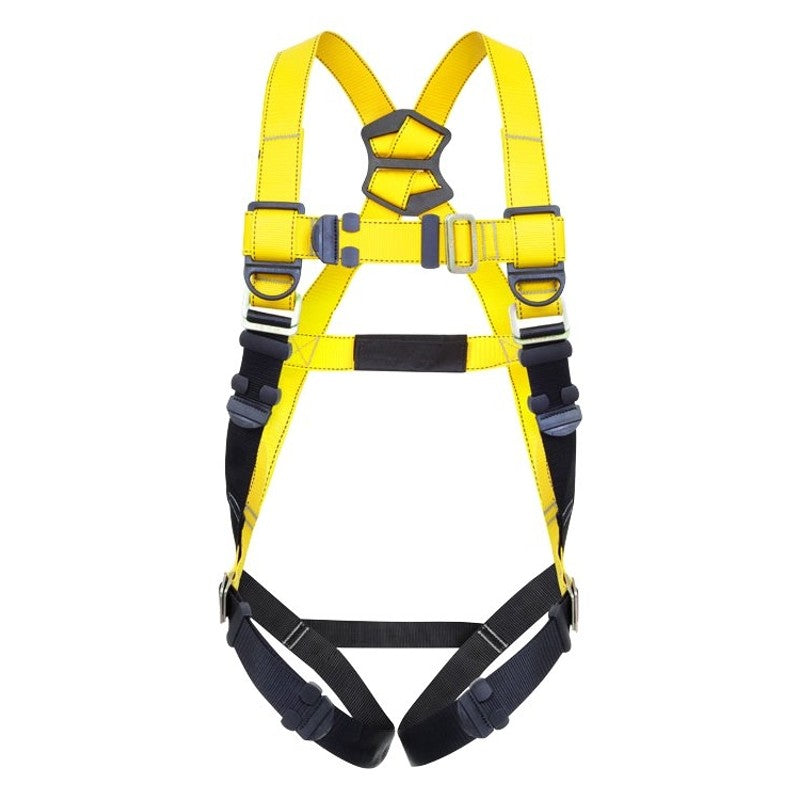 Guardian Fall Protection 37001 Full Body Harness, M/L, 130 to 420 lb, Black/Yellow