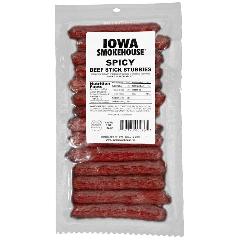 Iowa Smokehouse IS-8BSTS Beef Stick Stubbies, Spicy, 8 oz, Pack (Pack of 12)