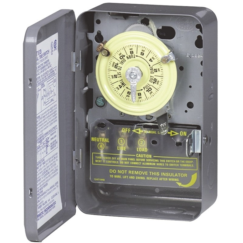 Intermatic T103 Mechanical Timer Switch, 40 A, 120 V, 3 W, 24 hr Time Setting, Gray, 12 On/Off Cycles Per Day Cycle