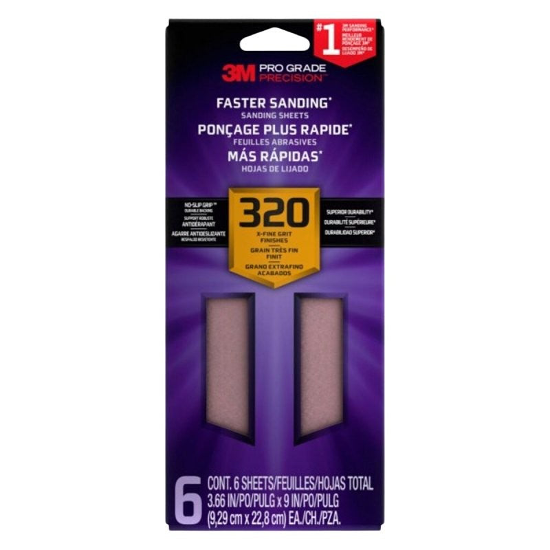 Pro Grade Precision SHTR320-PGP-6T Sanding Sheet, 9 in L, 3-2/3 in W, Extra Fine, 320 Grit, Ceramic Abrasive