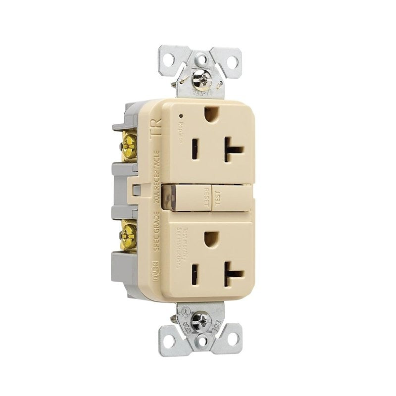 Eaton TRGF20V-BX-L Receptacle, 125 V, 20 A, NEMA: 5-20R, GFCI Socket, Back, Side Wiring, Ivory