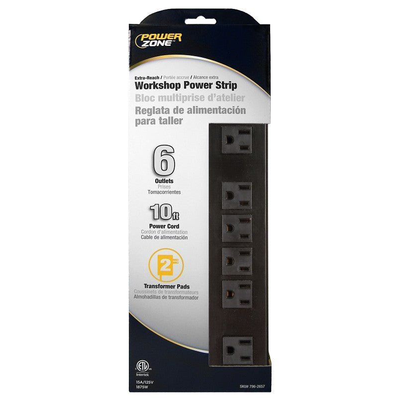 PowerZone OR801120 Power Outlet Strip, 6 -Socket, 15 A, 125 V