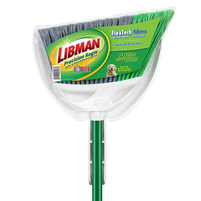 Libman PRECISION ANGLE Series 206 Bristle, 10-1/2 in Sweep Face, 5 in L Trim, PET Bristle, 53 in L, Steel